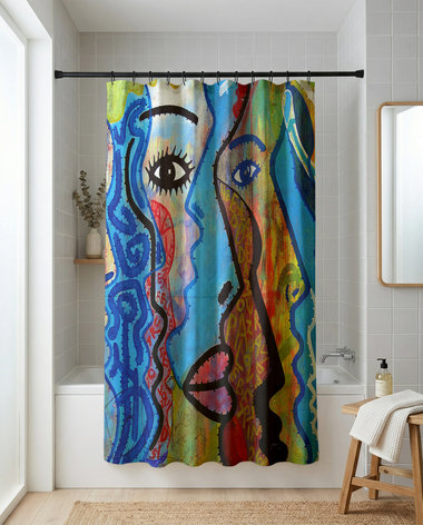 Large Abstract Faces Graffiti Shower Curtain