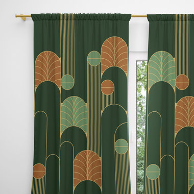 Forest Green Art Deco Rod Pocket Window Curtains