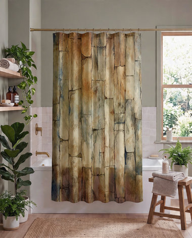 Rustic Sandstone Shower Curtain, Bath Mat