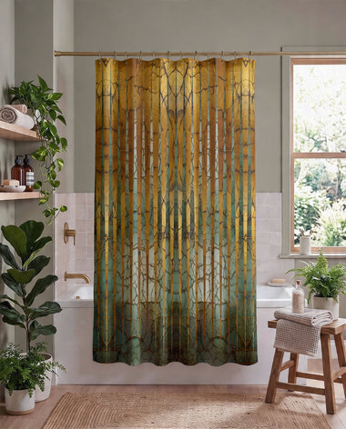 Green and Gold Striped Shower Curtain