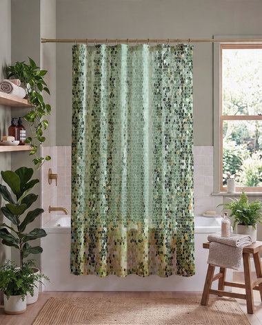 Green Trees Mosaic Shower Curtain
