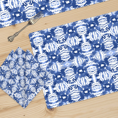 Blue Japanese Shibori Table Linen Set
