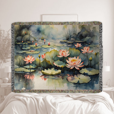 Water Lilies Woven Cotton Blanket