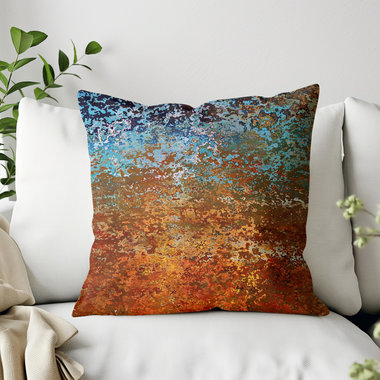 Burnt Orange and Blue Rusted Metal Pillow