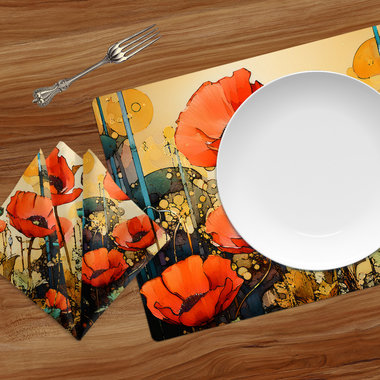 Art Nouveau Poppies Cotton placemat and napkin