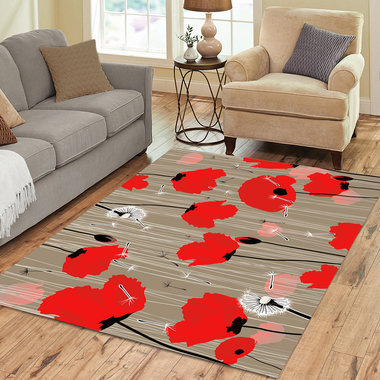 Bold Red Poppy Rug in a contemporary living room
