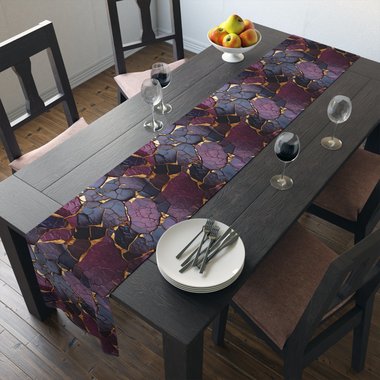Purple and Gold Kintsugi Style Cotton Table Runner