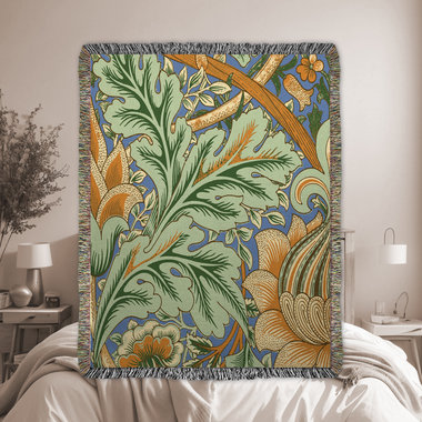 Art Nouveau Floral Blanket - 100% Woven Cotton Fringed Throw