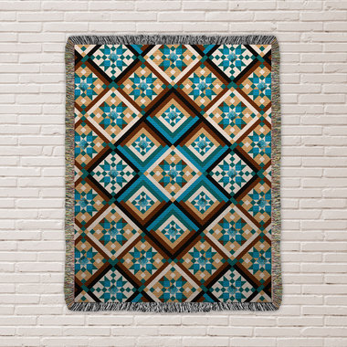 Southwestern Woven Cotton Blanket, Diamonds Pattern