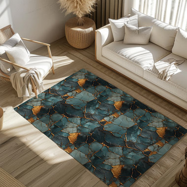 Teal & Gold Kintsugi Rug