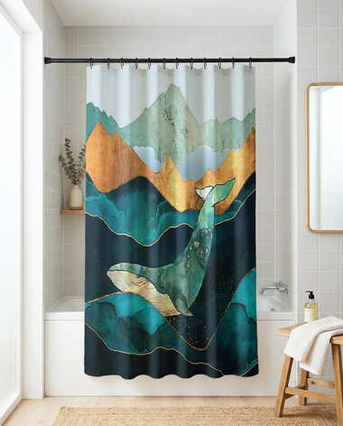 Blue Whale Shower Curtain, Bath Mat