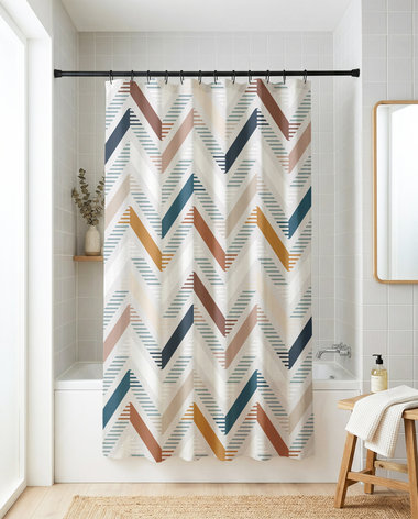 Textured Chevron Geometric Shower Curtain