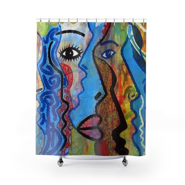 Large Abstract Faces Graffiti Shower Curtain