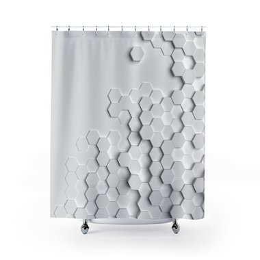 Monochromatic hexagon pattern Geometric 3D Shower Curtain