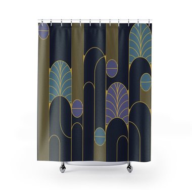 Navy Blue Art Deco Shower Curtain