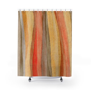 Wavy, Vertical Stripes Shower Curtain in tropical sand colors