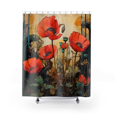 Art Nouveau Poppy Shower Curtain