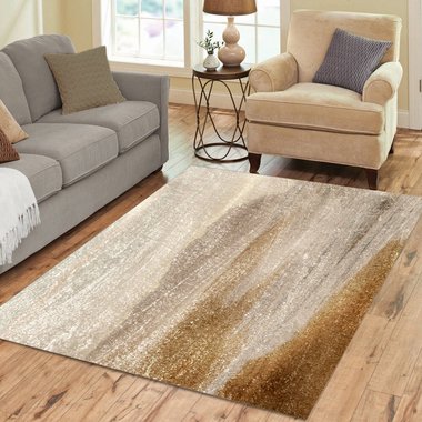 Soft Earth Tones, Abstract Beach-Inspired rug in a contemporary Decor living room.