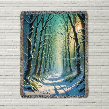 Snowy Forest Path Blanket - Winter Woods Woven Throw